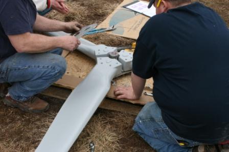 Installing the blades on the hub...